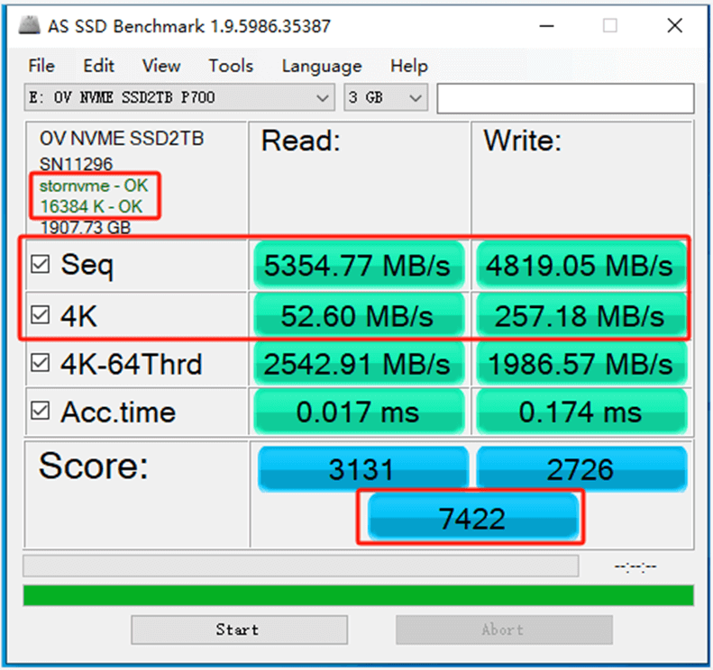 OV PCIe 4 Pro SSD AS SSD Benchmark